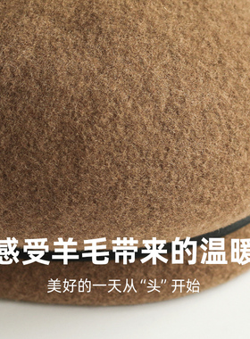 秋冬羊毛贝雷帽女双层檐显脸小