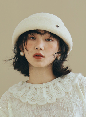 小香风羊毛贝雷帽女秋冬显脸小