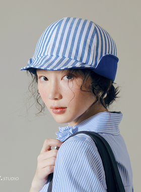 FUCHEMA 日系文艺条纹报童帽女秋季逛街高级感显脸小百搭鸭舌帽子