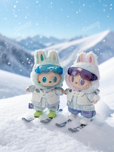 Labubu 3.0前方高能 滑雪套装娃衣包含帽子鞋子背包17cm盲盒挂件 - 图3