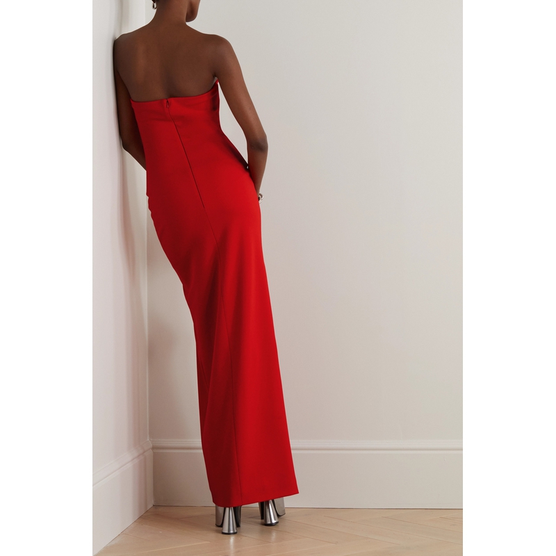 Solace London夏季女红色抹胸弹力绉纱超长礼服连衣裙 - 图1