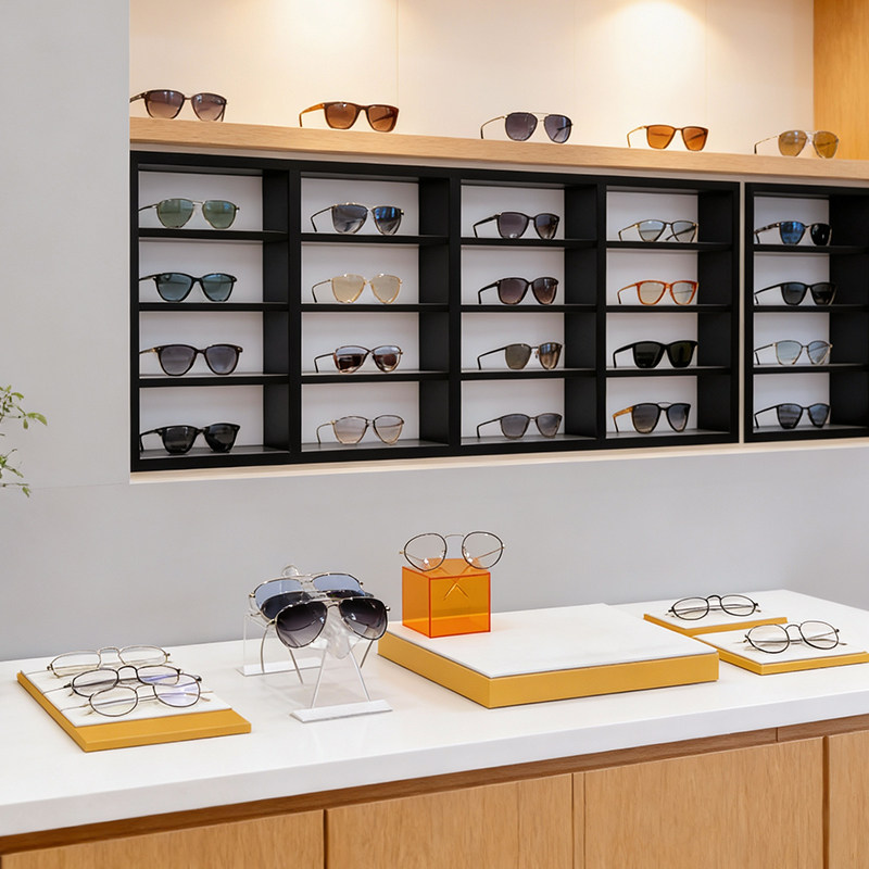 眼镜店柜台展示托盘中岛皮革展示架太阳镜墨镜展示盒陈列装饰道具,淘宝优惠券,粉丝福利购,淘宝优惠卷