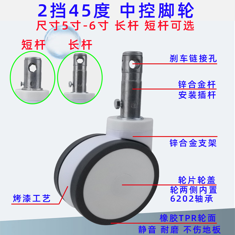 平板静音轮3寸4寸5寸医疗床轮美容发仪器双片推车全塑万向轮轮子-图3