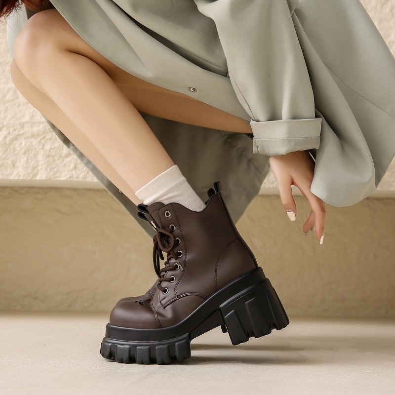厚底马丁靴女小个子增高2023新款冬季加绒女鞋高跟短靴粗跟女靴子