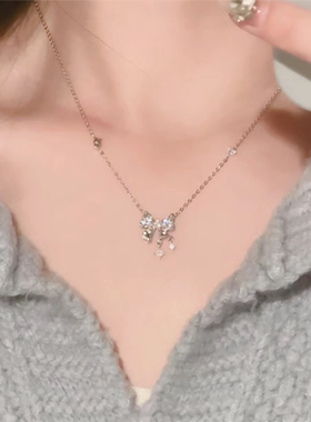 老凤祥S925纯银甜梦蝴蝶结项链女生新款足银套链生日礼物送女友