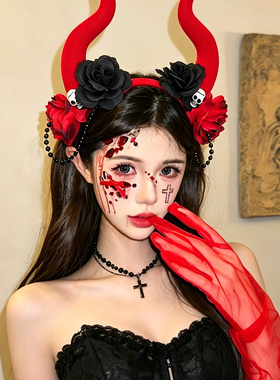 万圣节头饰搞怪恶魔牛角骷髅发箍