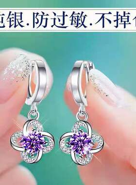 韩国S925纯银花朵耳环耳扣长款梅花耳钉小耳圈女气质百搭耳坠简约