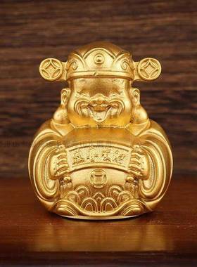 纯黄铜财神爷摆件家用财神爷铜像办公室Q版小号财神比干供奉神像