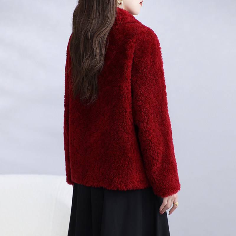 新款海宁颗粒绒皮草外套女短款羊剪绒一体简约妈妈羊羔毛大衣冬季 - 图1