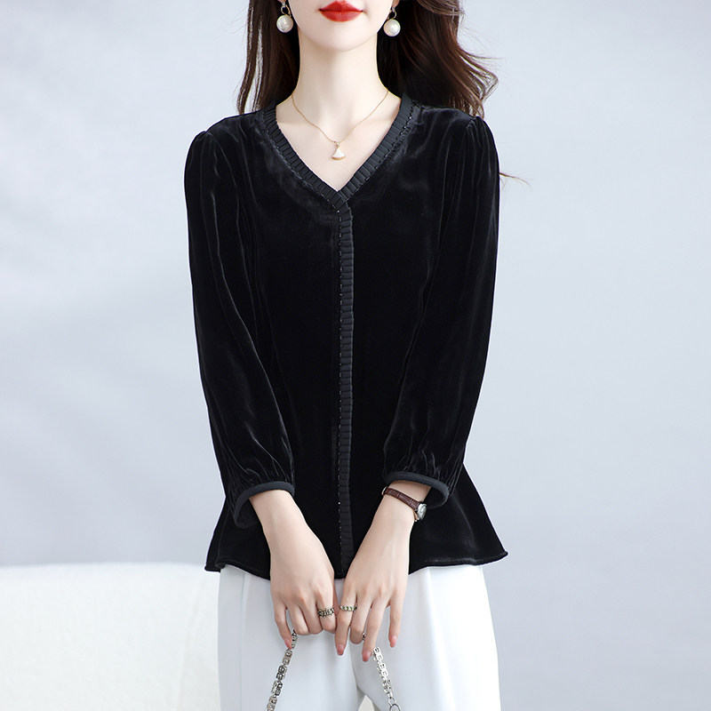 2025新款杭州真丝丝绒上衣女九分袖桑蚕丝收腰T恤遮肉妈妈外套秋,淘宝优惠券,粉丝福利购,淘宝优惠卷