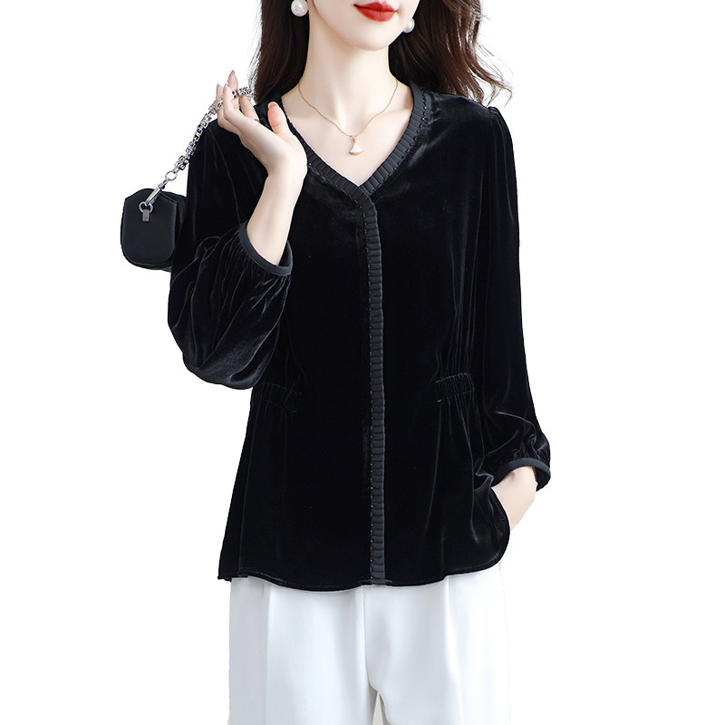 2025新款杭州真丝丝绒上衣女九分袖桑蚕丝收腰T恤遮肉妈妈外套秋,淘宝优惠券,粉丝福利购,淘宝优惠卷