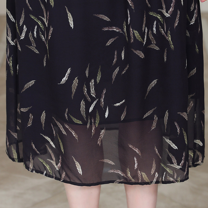 高端真丝连衣裙假两件桑蚕丝裙子 傲冬连衣裙