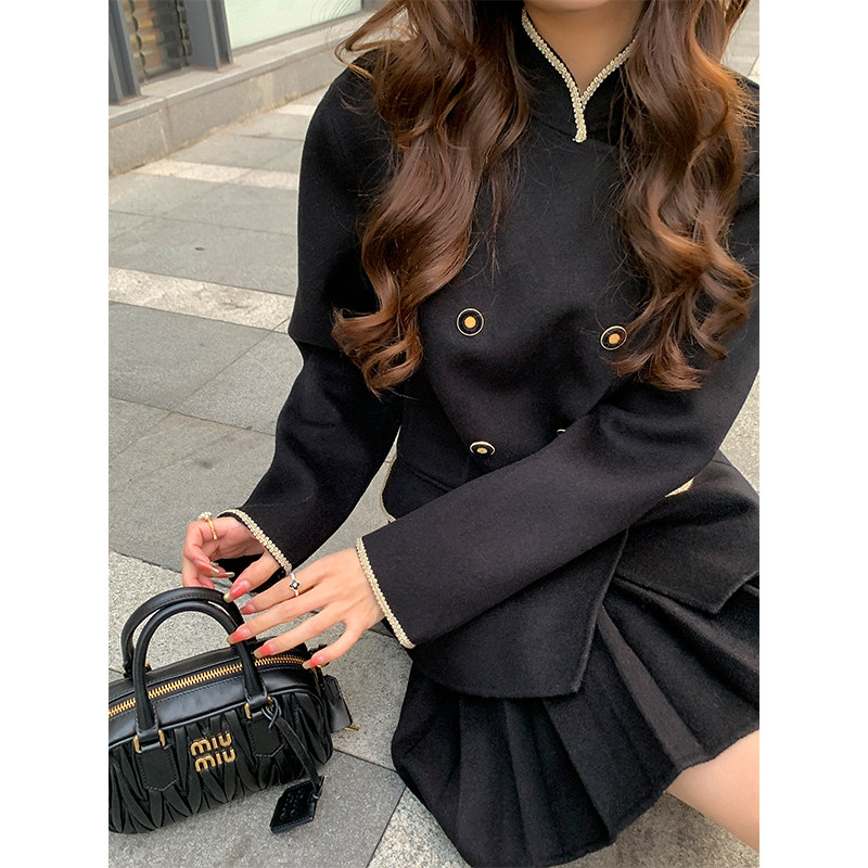 ZHUYIYI黑色100羊毛双面呢外套女小香风半裙两件套高级感呢子套装,淘宝优惠券,粉丝福利购,淘宝优惠卷