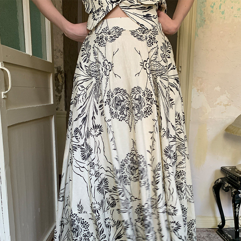 竹依依法式原创高级感印花吊带上衣+中长款大摆半身裙两件套装女,淘宝优惠券,粉丝福利购,淘宝优惠卷