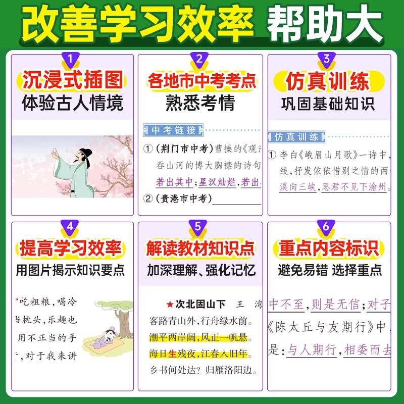 2024适用6本pass绿卡图解速记初中古诗文数学英语道德与法治历史地理人教版思维导图七八九年级上下册中考基础知识大全解读速查辅