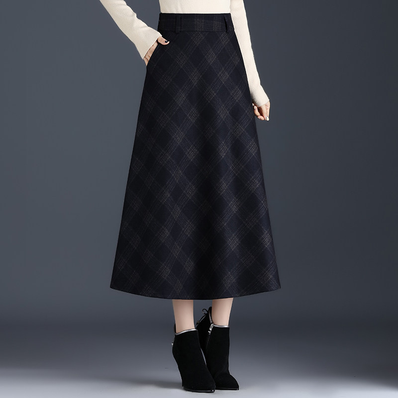 加厚毛呢格纹2021新款高腰半身裙 卡吉鹿服饰半身裙