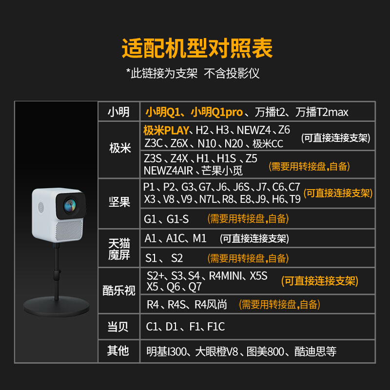 明伸架固升床投小q投头缩仪转1面架支影板天桌室降家旋可卧稳花用-图1