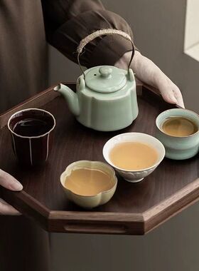 胡桃木色茶盘高档家用放茶杯茶水茶托北美黑胡桃新中式实木茶具托