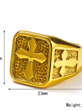 新款钛钢铸造潮流石头纹理设计感时尚十字架戒指饰品