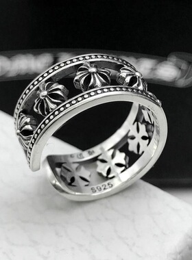 克罗伈十字架复古童军花镂空开口戒指男女款时尚欧美朋克手饰