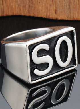 欧美嘻哈个性简约宽版朋克英文字母指环机车男钛钢戒指