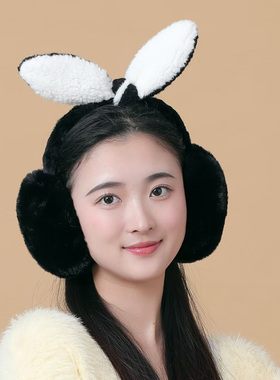 冬季保暖毛绒兔耳可折叠耳套女