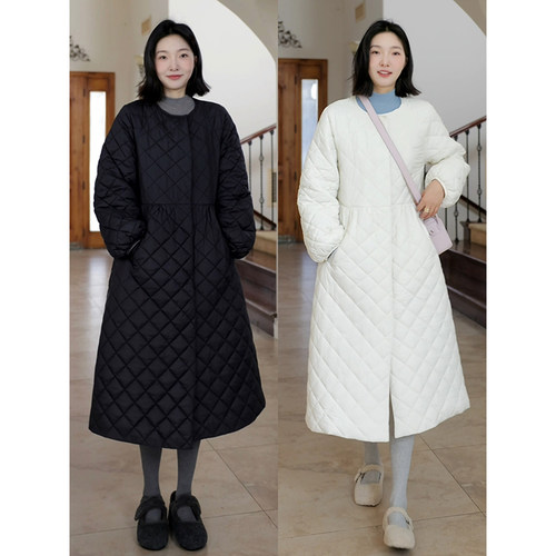 郭九九呢 温柔风软糯宽松长款棉服女冬季新款气质显瘦连衣裙外套 - 图3