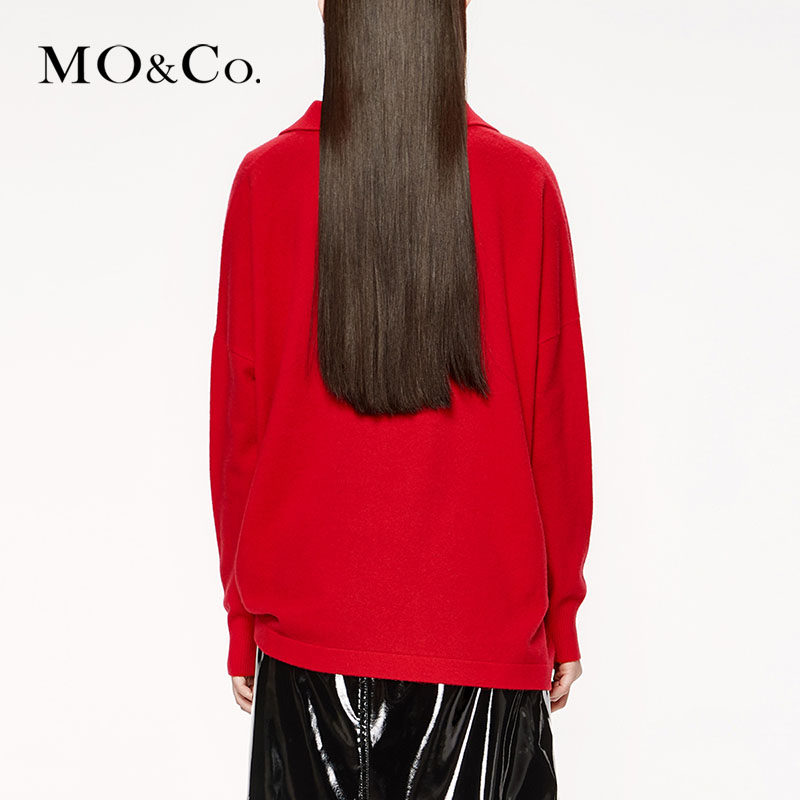 moco秋新品polo领字母提花羊毛毛衣 moco摩安珂outlets店毛针织衫