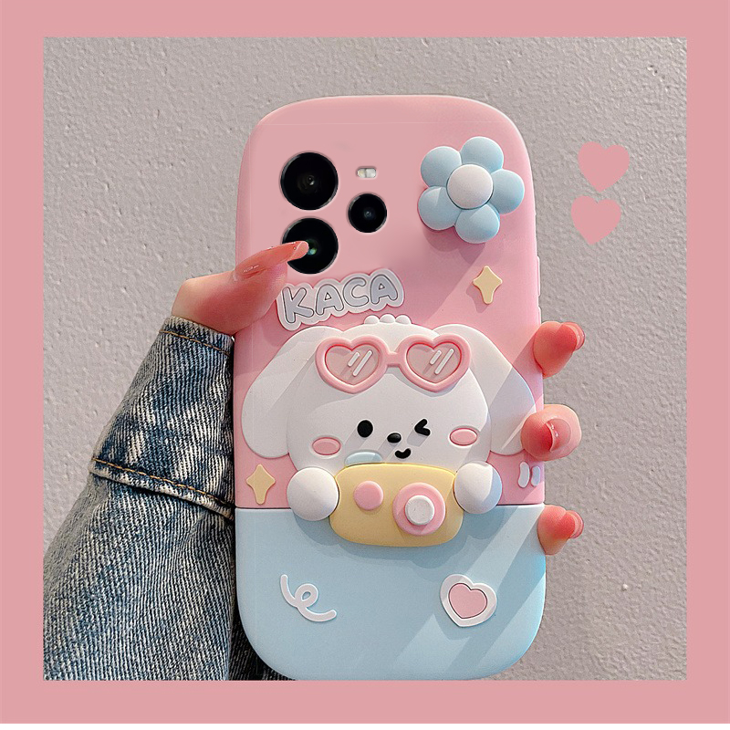 爱心玉桂狗适用oppo真我13pro+手机壳gtneo5se卡通12可爱11带gt7立体6旋转q3s花朵v25硅胶x2十realme软壳0pp0 - 图1