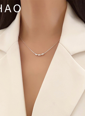 韩系简约不规则米粒串珠设计感锁骨链 轻奢高级感气质百搭项链女