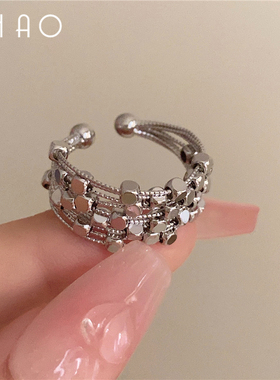 不忆繁星 欧美复古时尚多层线条串珠开口戒指 小众设计感食指指环