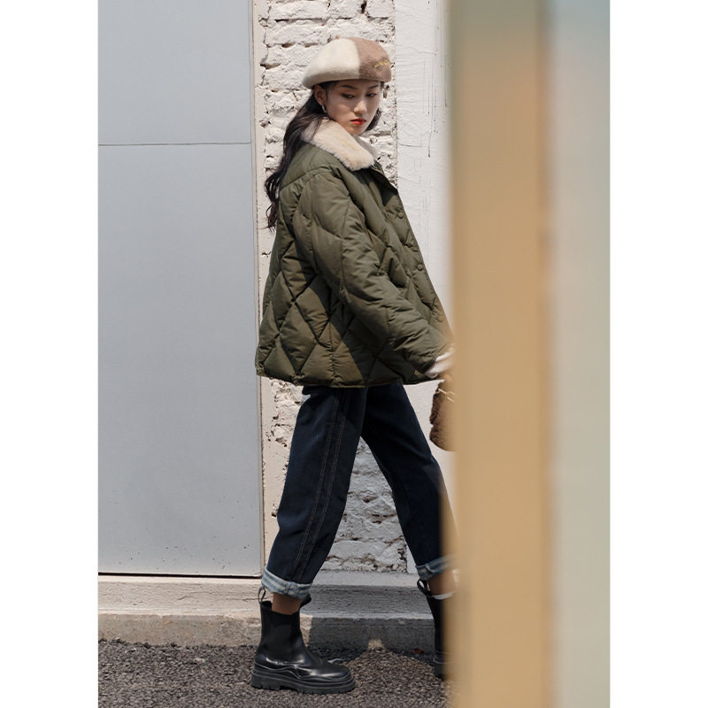 菱格毛领2021冬季韩版宽松气质棉服 淮慕霏棉衣/棉服