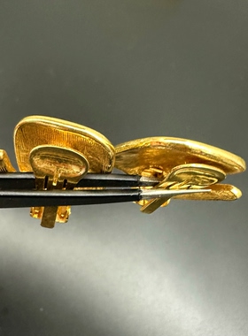 中古vintage耳夹耳饰大号白色珐琅方形耳夹无需耳洞合金镀金材质