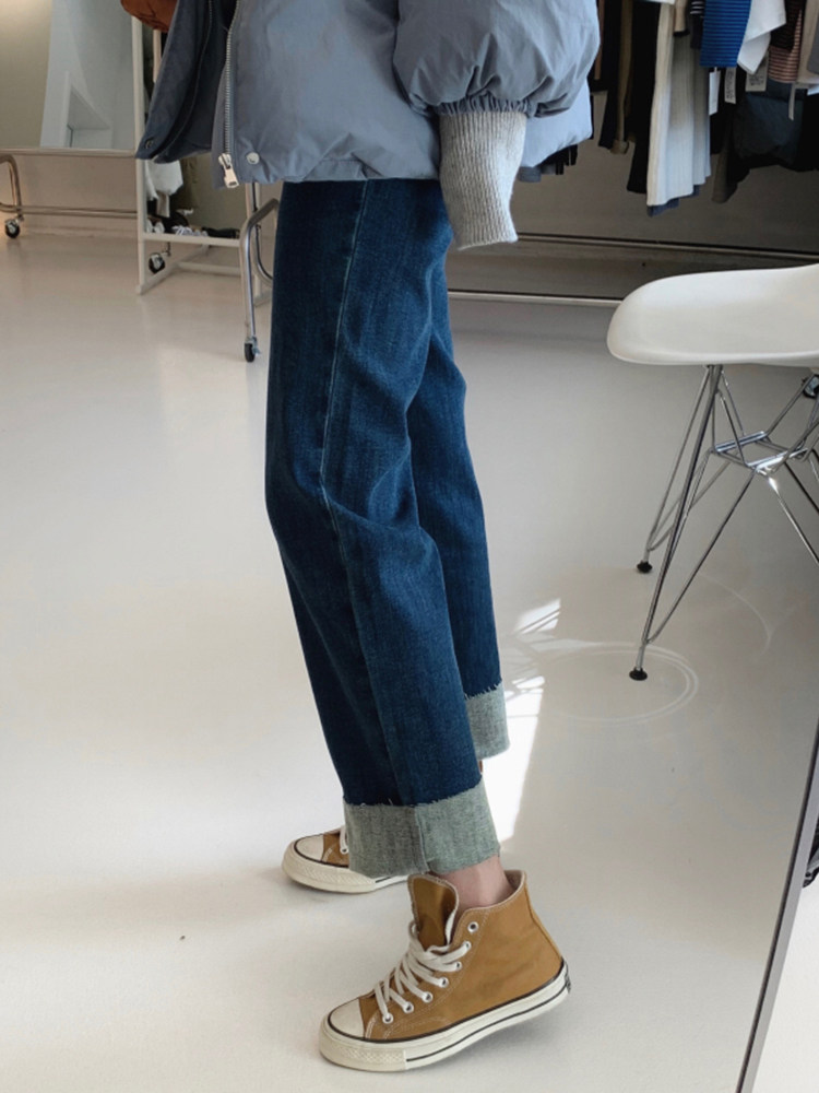 孕妇卷边直筒牛仔裤子九分打底裤 布衣妈咪孕妇直筒裤