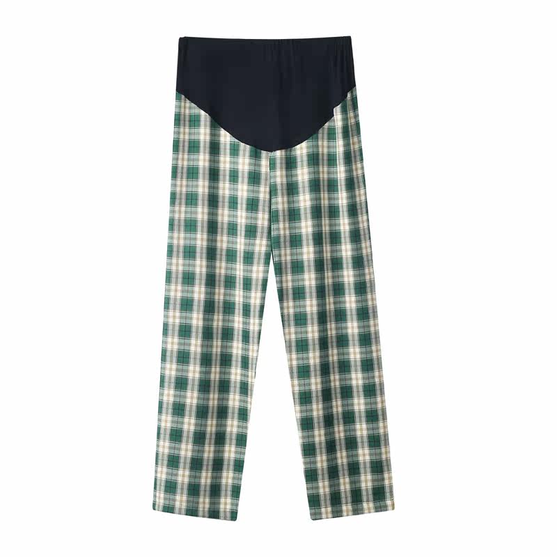 孕妇格子春秋季新款外穿直筒裤子 布衣妈咪孕妇直筒裤