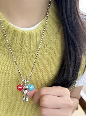 吊坠925银 韩国ins风时尚简约百搭气质女多色m豆吊坠 3695