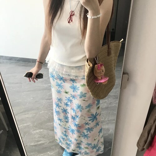【发财欧尼fortunee~】蓝色碎花雪纺半身裙夏季修身显瘦鱼尾裙女 - 图2