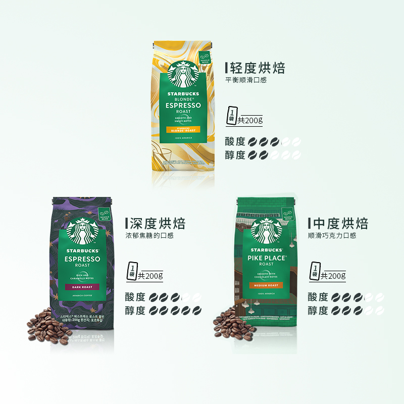 星巴克家享進口濃縮烘焙咖啡豆門店同款豐富油脂2袋堅果可可_星巴克家享咖啡旗艦店_咖啡_麥片_沖飲