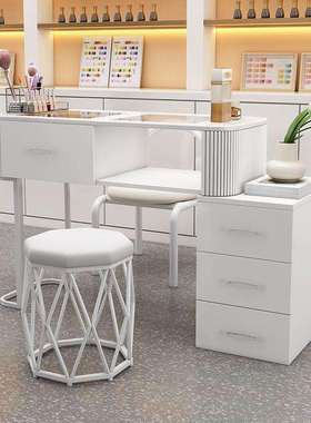 奶油风美甲桌白色日式玻璃单人全套轻奢简约美甲台收纳折叠美甲桌