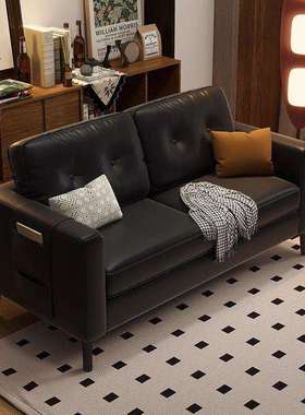 公寓沙发小户型出租房客厅理发店棋牌室休息接待黑色皮布双人沙发