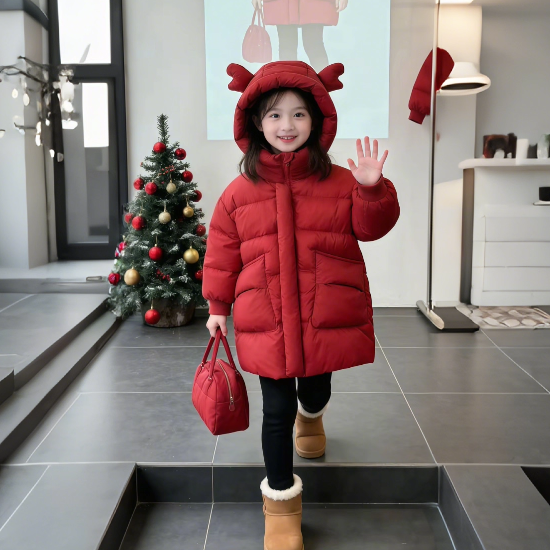 女童秋纯色棉服外套2026新款龙角长款连帽棉服女孩加厚保暖棉外套,淘宝优惠券,粉丝福利购,淘宝优惠卷