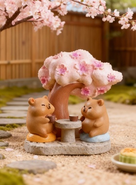 日系可爱小熊樱花茶几摆件