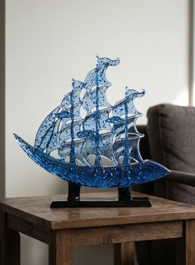 创意帆船造型玻璃装饰摆件