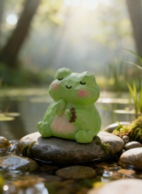 新中式绿色陶瓷青蛙桌面摆件