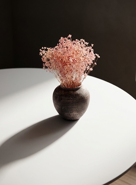 复古陶瓷花瓶粉色满天星干花摆件