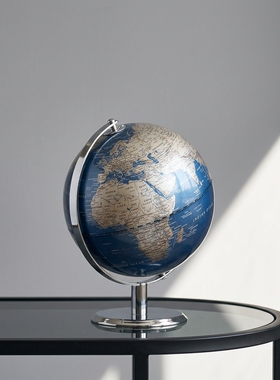 复古地球仪装饰摆件蓝色金属支架