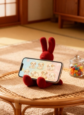 可爱萌兔毛绒手机支架摆件