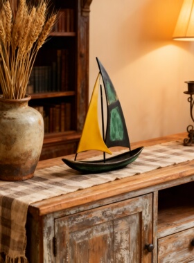 复古帆船陶瓷模型一帆风顺摆件