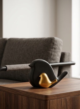 创意小鸟造型黑金手工质感摆件