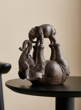 创意大象母子石材招财摆件